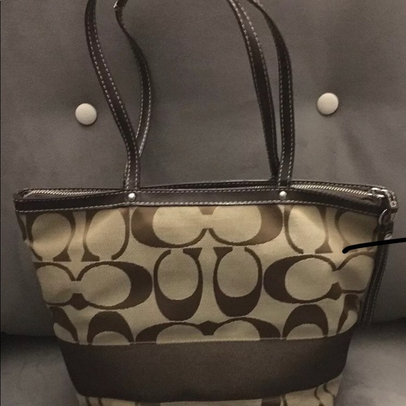 💖Coach Signature Zipper Canvas Leather Brown Tote - Picture 2 of 4